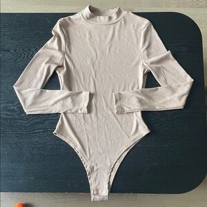 Beige  Mock Neck One-Piece Bodysuit